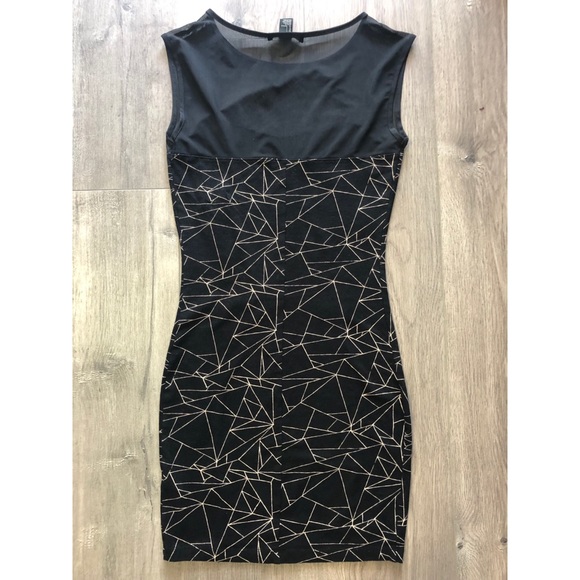 Black and Gold Bodycon Dress - Picture 2 of 3